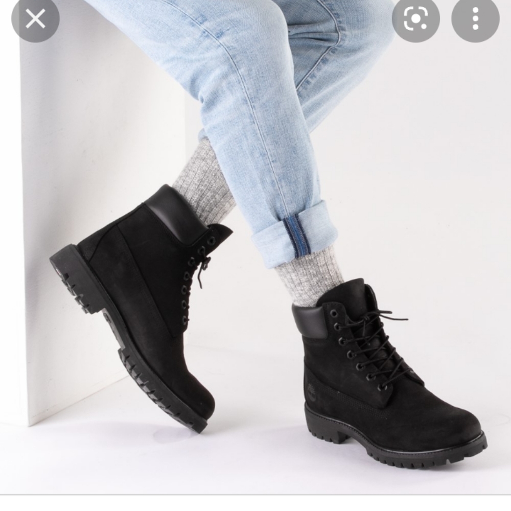 Timberland 6 inch premium lace up flat boots in black